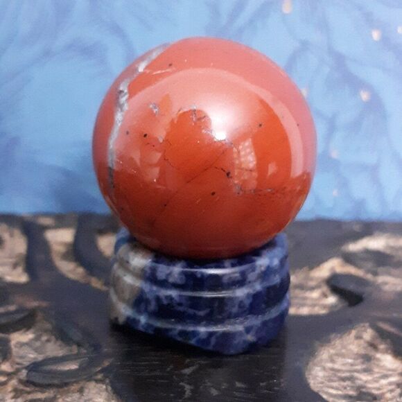 Curated Crystal Pair Red Jasper sphere ball with Sodalite base metaphysical set - Picture 4 of 11